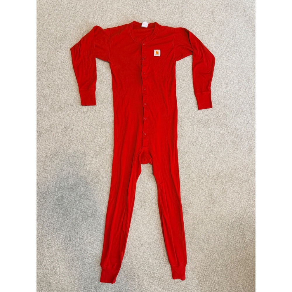 Carhartt Mens Medium Red Cotton Thermal Union Suit USA Made Vintage 8211